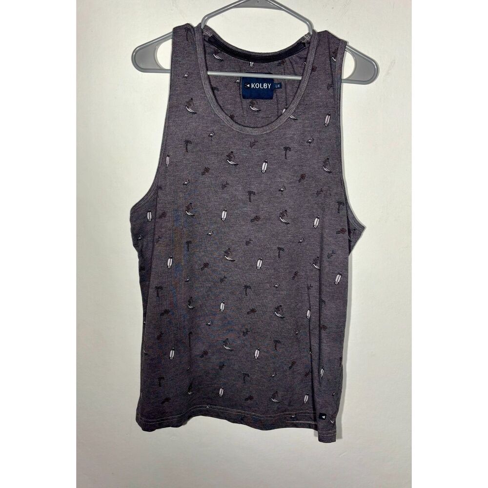 Kolby Surf Tank Top Mens Large Gray All Over Print Beach Summer Casual